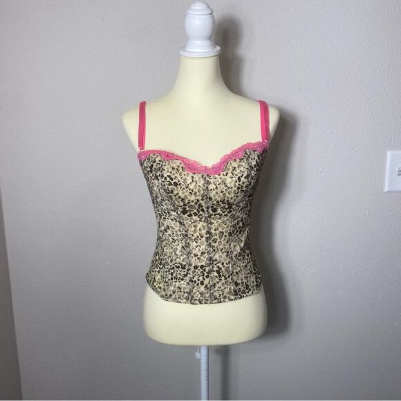 Women's Flirty Hot Pink Lace & Animal Print Coquette Corset Size Large - Picture 8 of 16